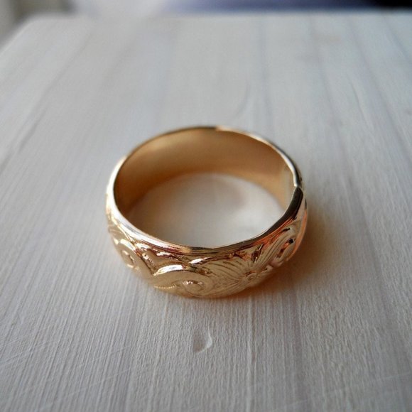 14K Yellow Gold~Filled Handmade Floral Band Ring - Picture 2 of 6